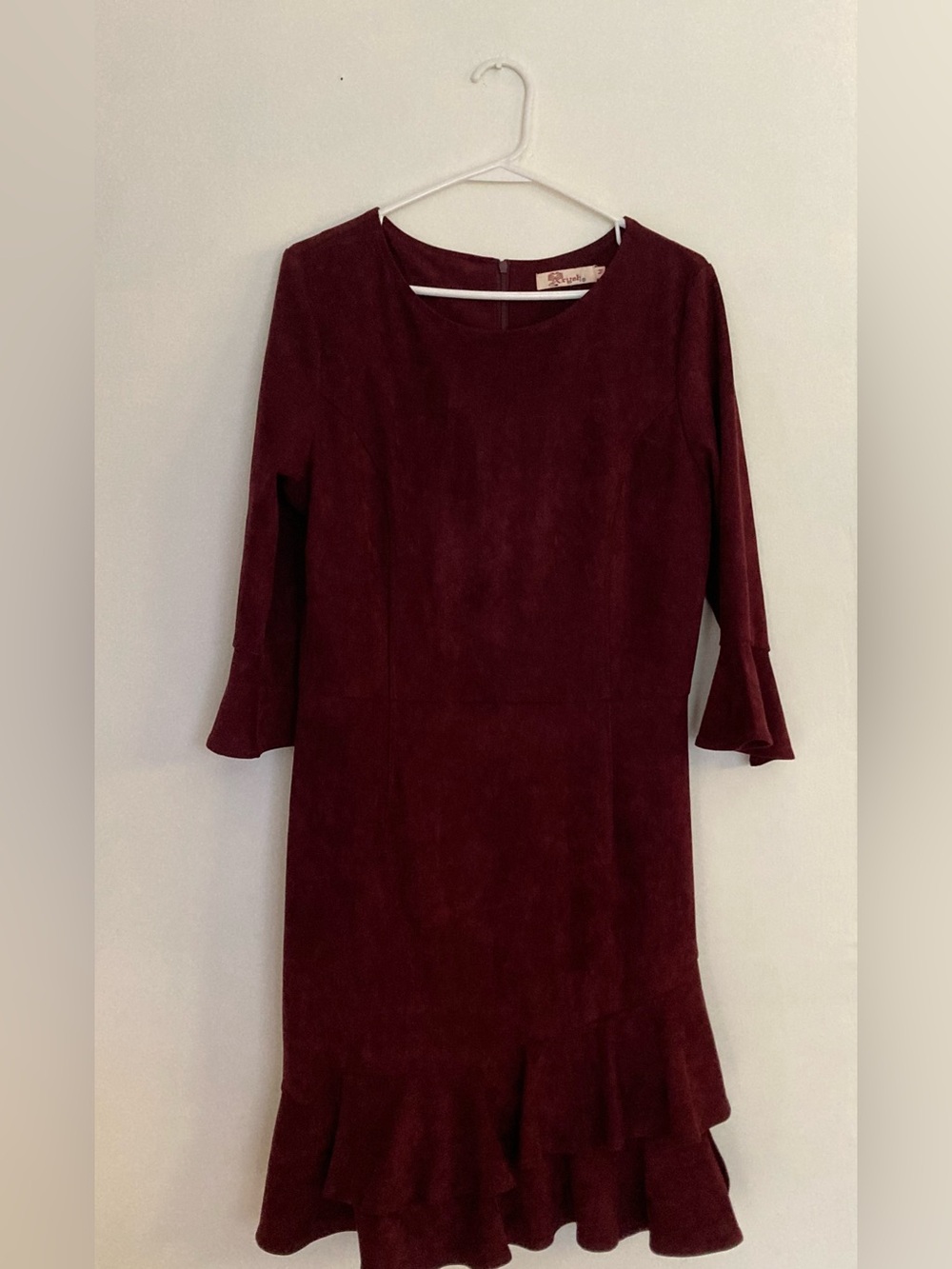 Aryeh Burgundy Long Sleeve Ruffle Hem Dress